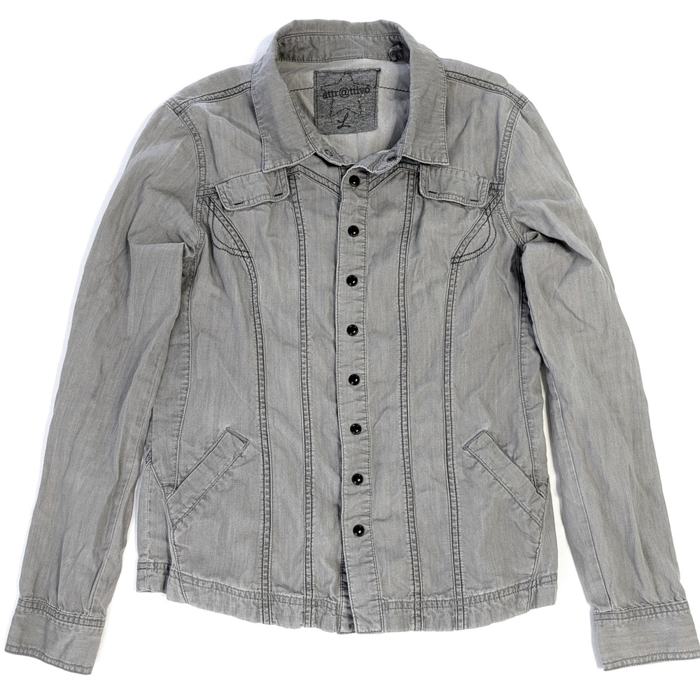Attrattivo Grey Snap Denim Style Shirt Jacket Shacket Women Large Contrast